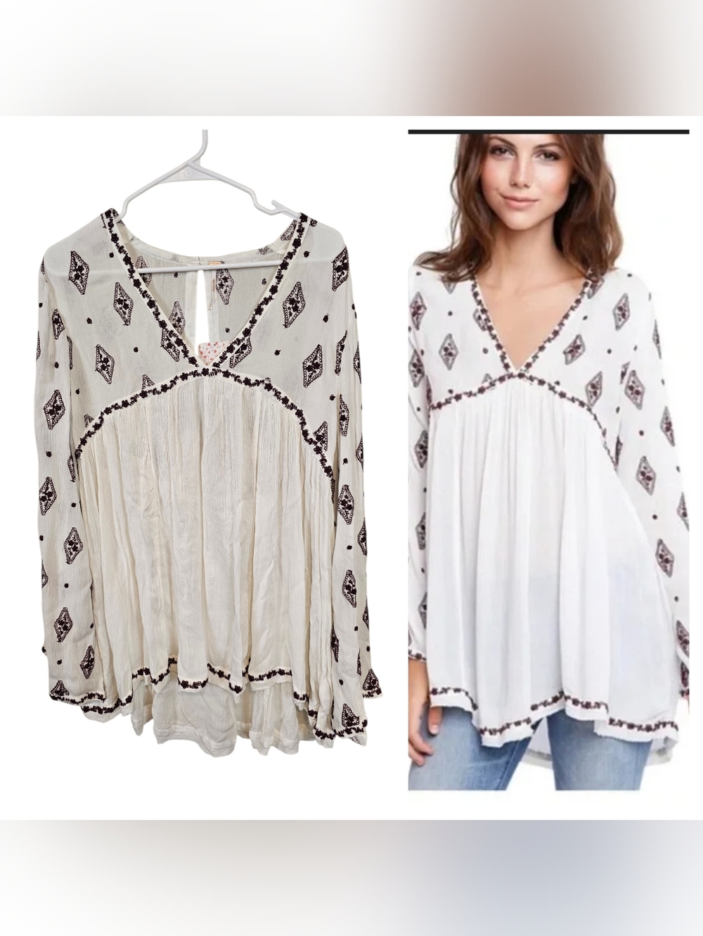 Free People Embroidered Diamond Embroidered Tunic Mini Dress Bohemian